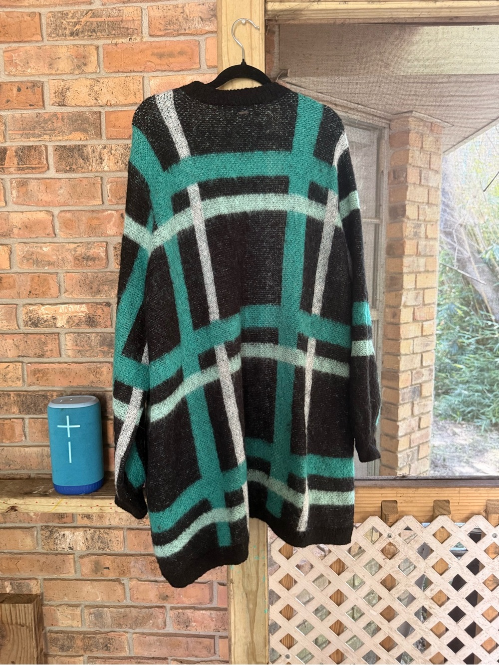 SAMOON Black & Teal Open-Front Plaid Cardigan - Picture 2 of 4